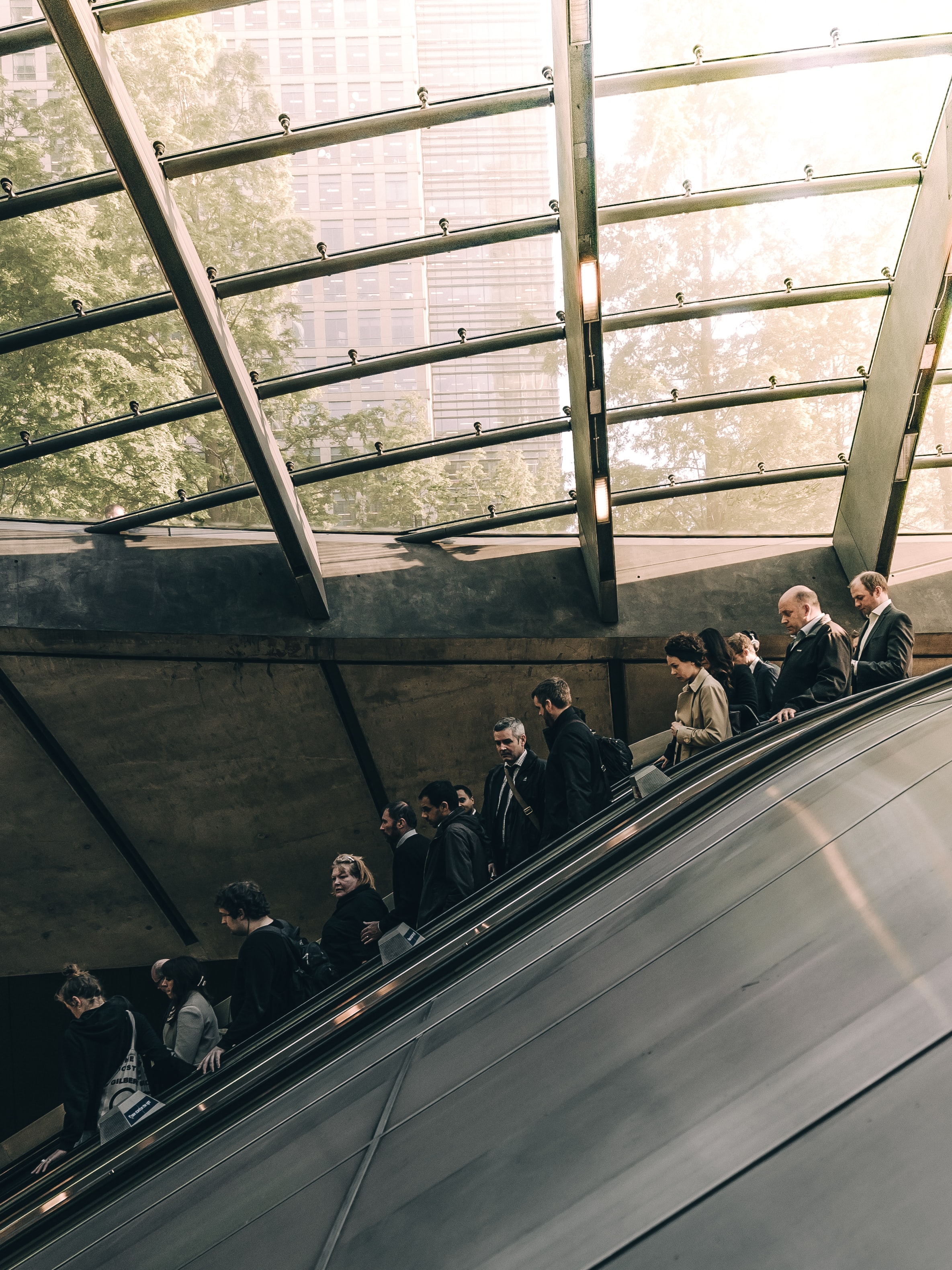 People using escalator at Canary Wharf
