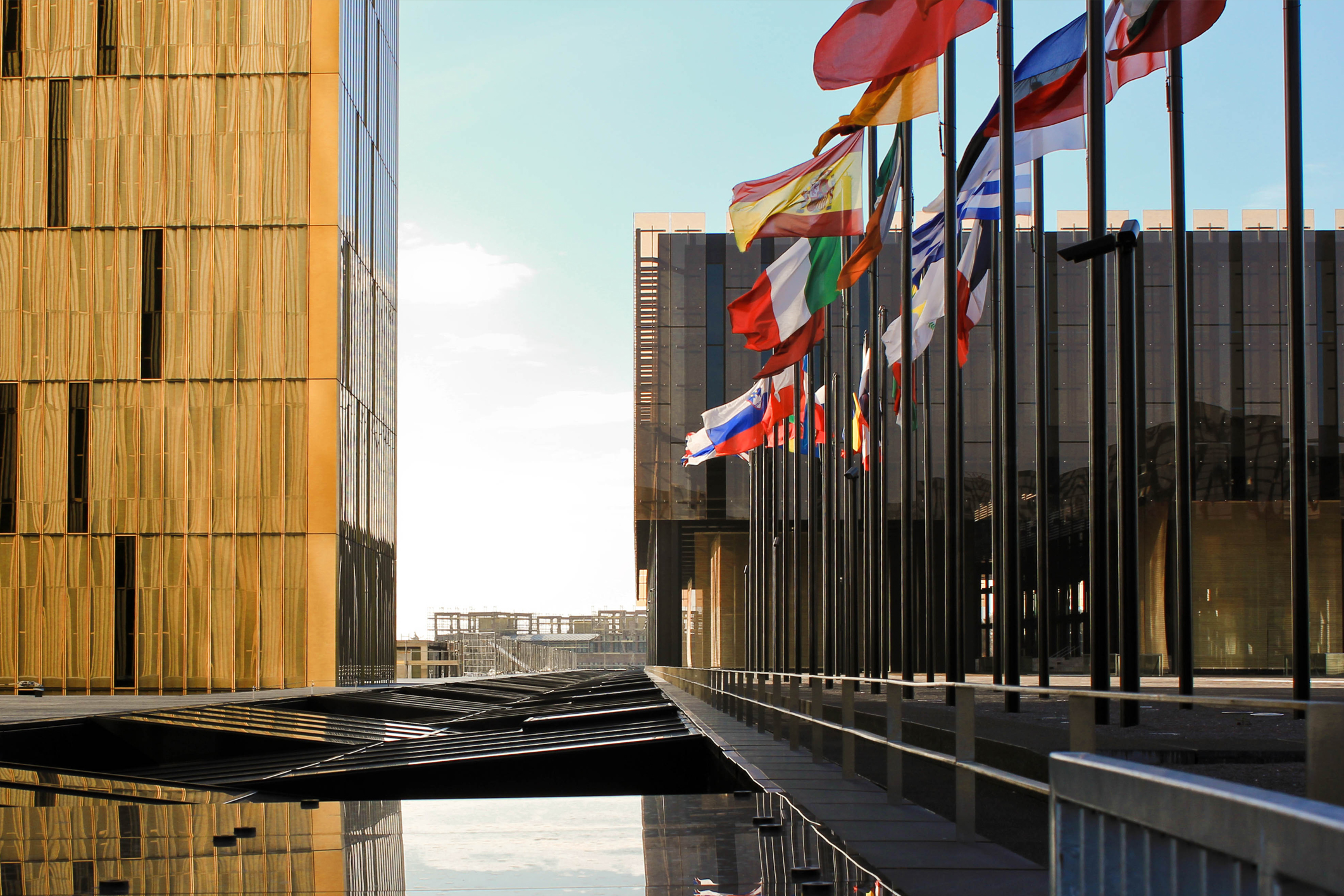 EU country flags outside the European Court of Justice